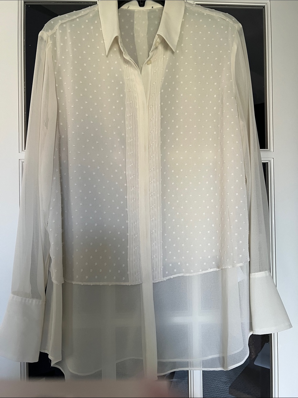 J. Crew Vintage Ivory sheer long tuxedo style blouse Women’s size 12 W/O tags